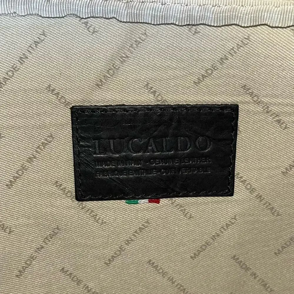Lucaldo Men’s Laptop/Briefcase Messenger Bag Black Leather Multi Pockets Italian